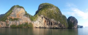 sheer limestone rock faces Phang Nga Bay
