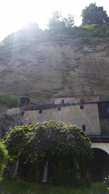 built right up against the rock