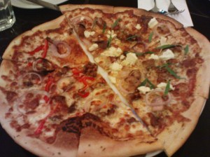 Spicy Chorizo, Tarragon Chicken pizza halves
